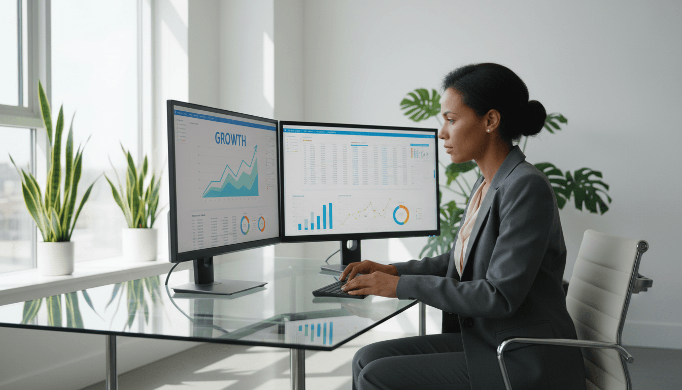 Professional accountant reviewing financial documents at desk